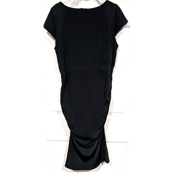 kimi + kai Maternity Black Midi Dress sz Small Asymmetrical Neckline Sheath - Picture 5 of 5